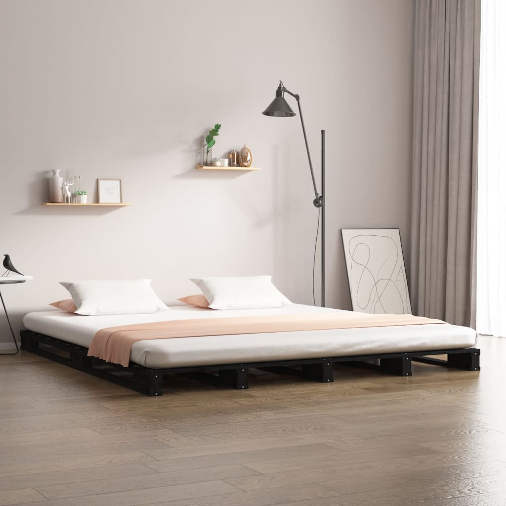 Krevet od paleta crni 140 x 190 cm od masivne borovine