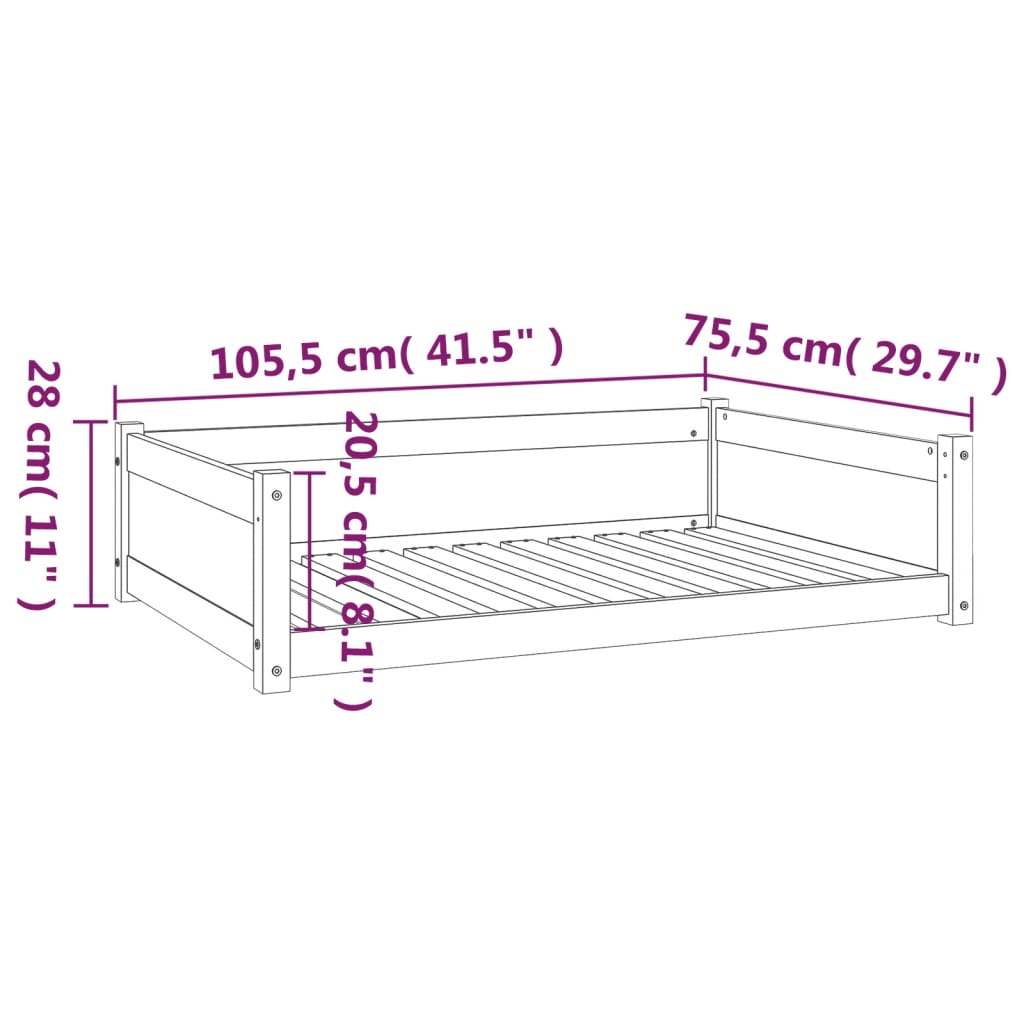 Krevet za pse bijeli 105,5x75,5x28 cm od masivne borovine