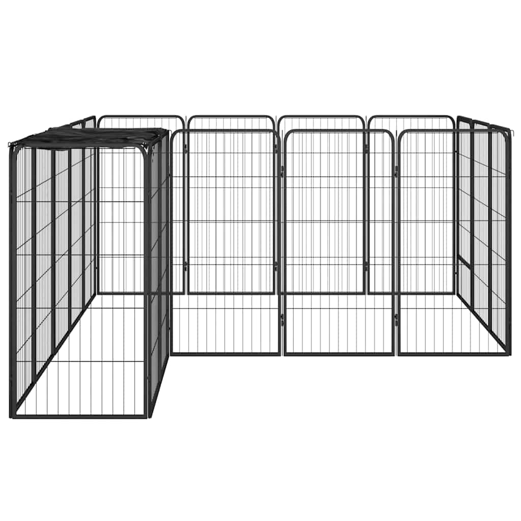 Ograda za pse s 18 panela crna 50 x 100 cm čelik obložen prahom