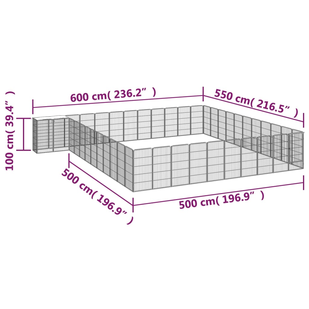 Ograda za pse s 46 panela crna 50 x 100 cm čelik obložen prahom