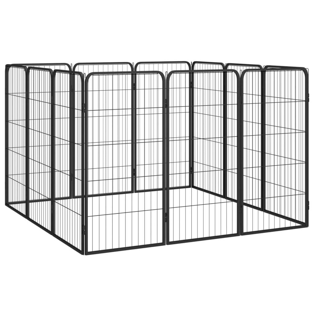 Ograda za pse s 12 panela crna 50 x 100 cm čelik obložen prahom