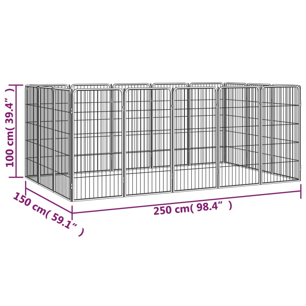 Ograda za pse s 16 panela crna 50 x 100 cm čelik obložen prahom