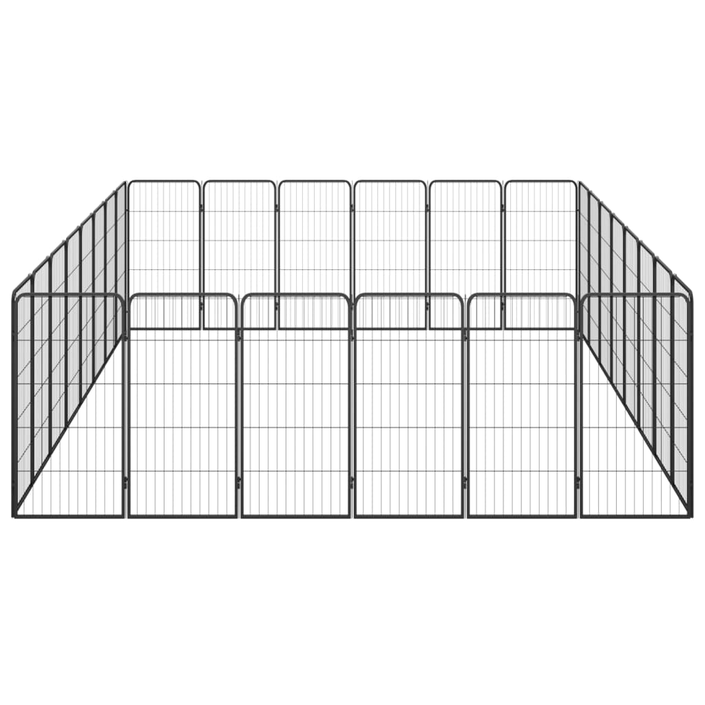 Ograda za pse s 28 panela crna 50 x 100 cm čelik obložen prahom