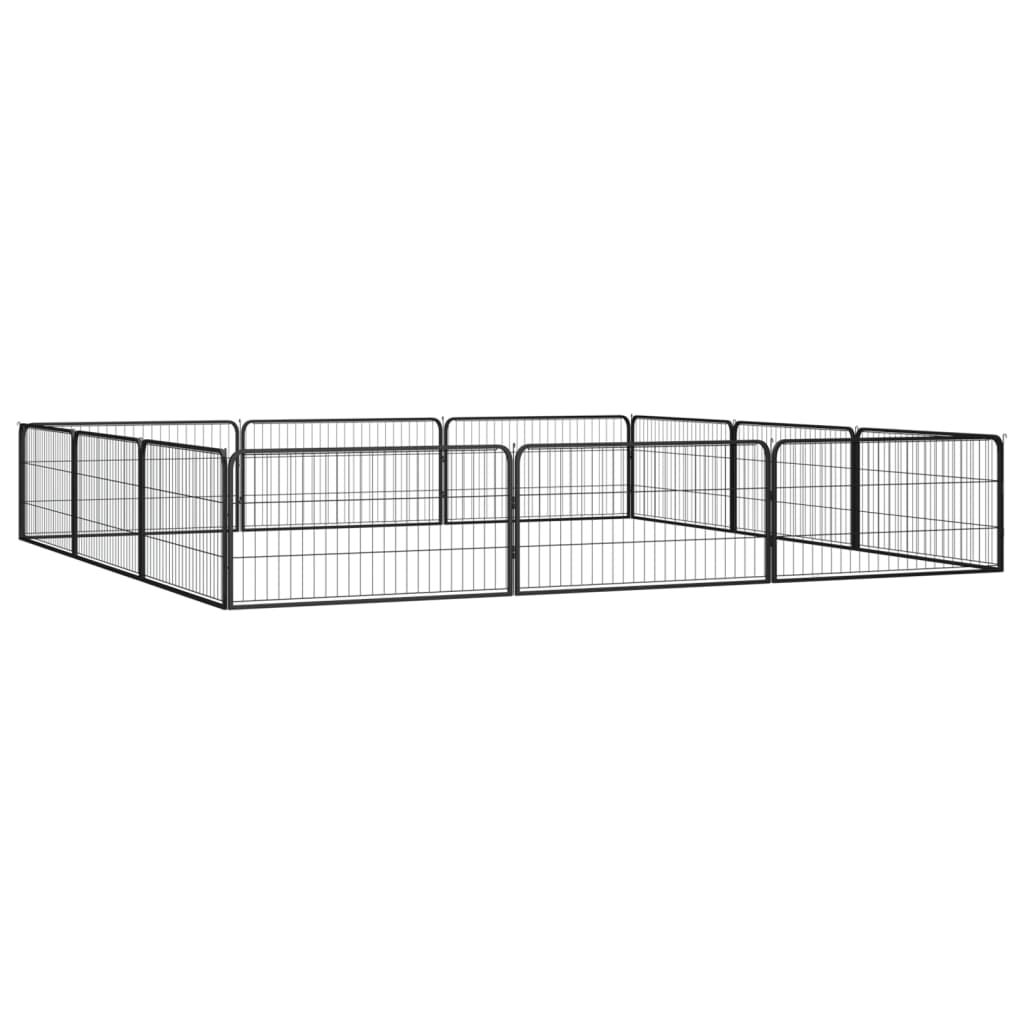 Ograda za pse s 12 panela crna 100 x 50 cm čelik obložen prahom