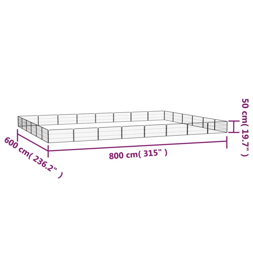 Ograda za pse s 28 panela crna 100 x 50 cm čelik obložen prahom