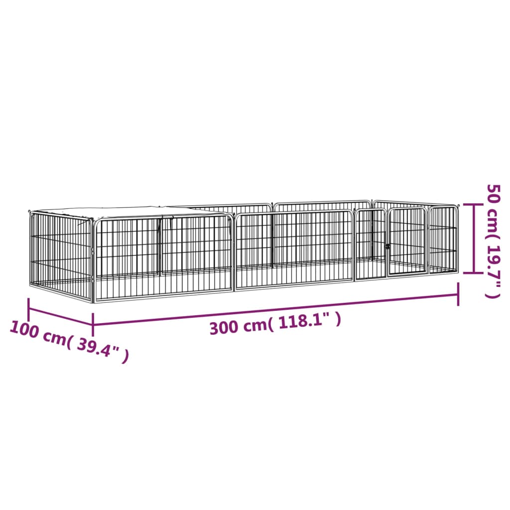 Ograda za pse s 8 panela crna 100 x 50 cm čelik obložen prahom