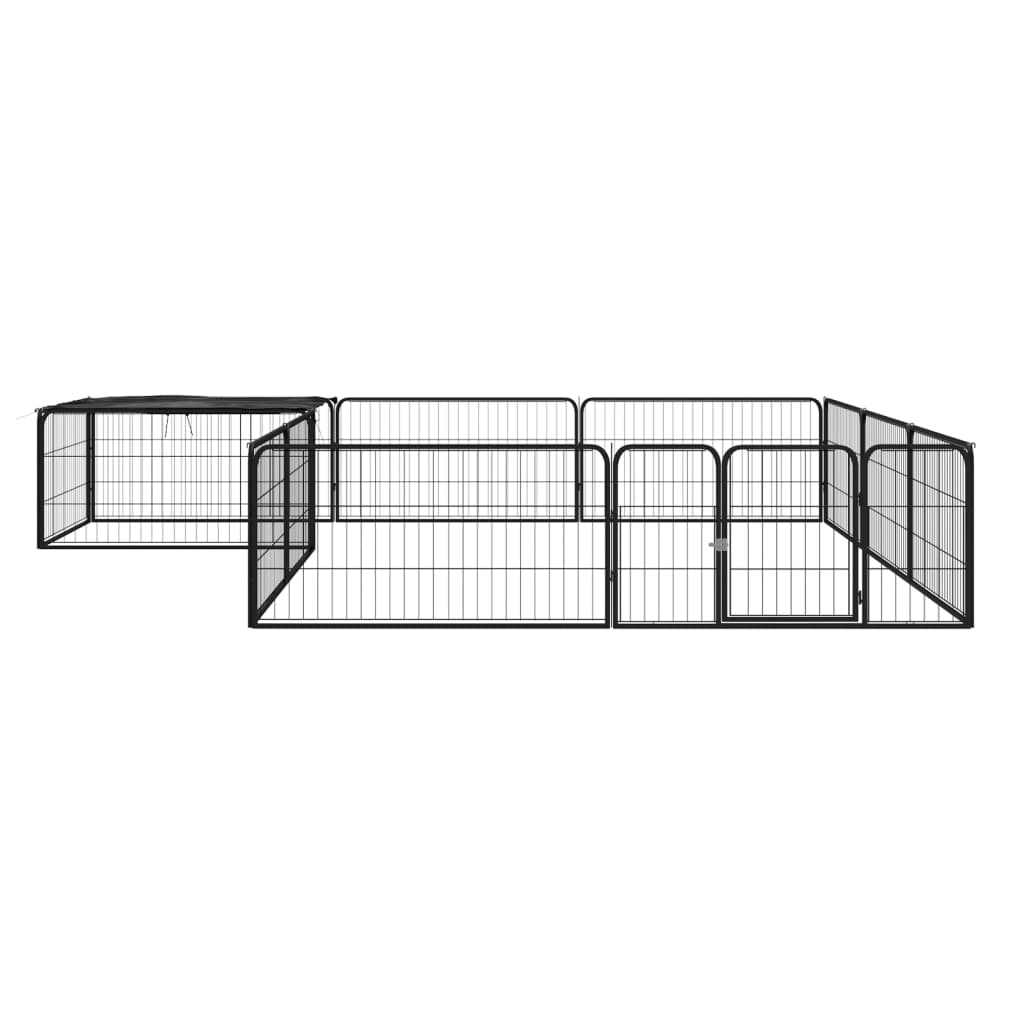 Ograda za pse s 12 panela crna 100 x 50 cm čelik obložen prahom