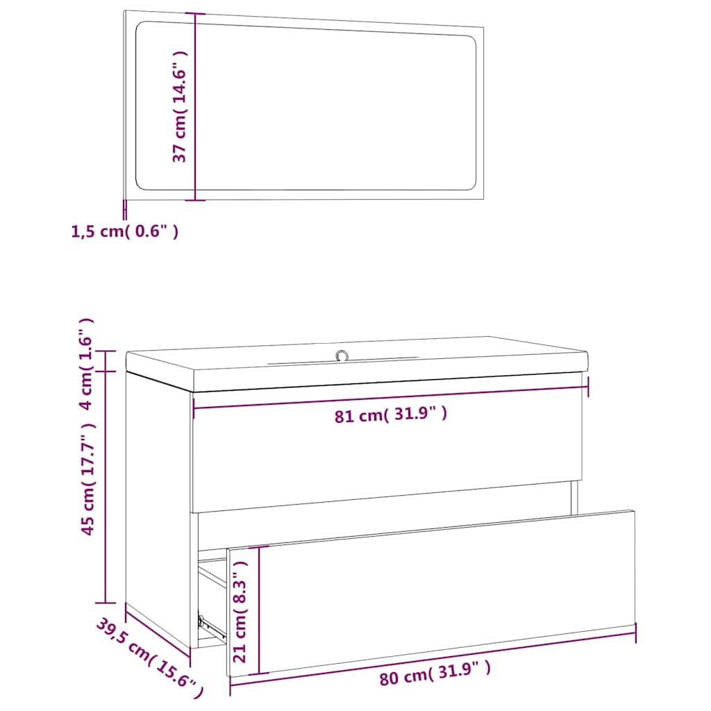 Set kupaonskog namještaja boja hrasta sonome konstruirano drvo Siva 41 x 38.5 x 45 cm