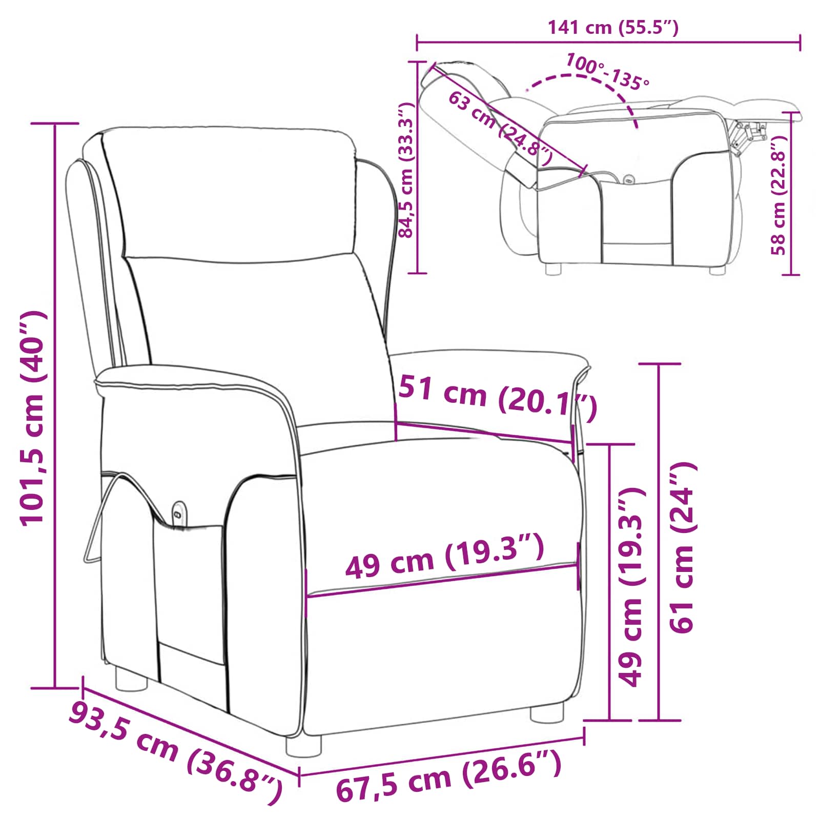 Massagerica s jastukom Crna 93.5 x 67.5 x 101.5 cm tkanina