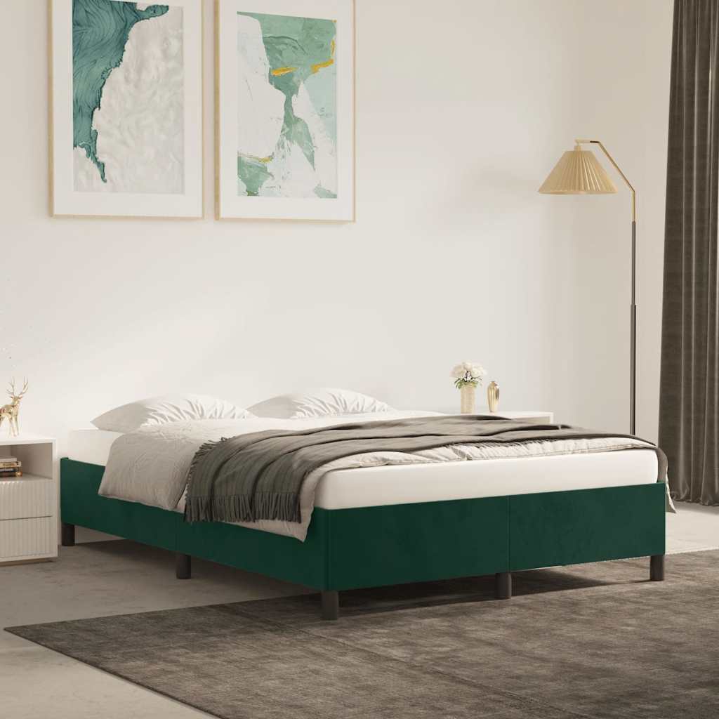 Okvir za krevet bez madraca tamnozeleni 140x200 cm baršunasti