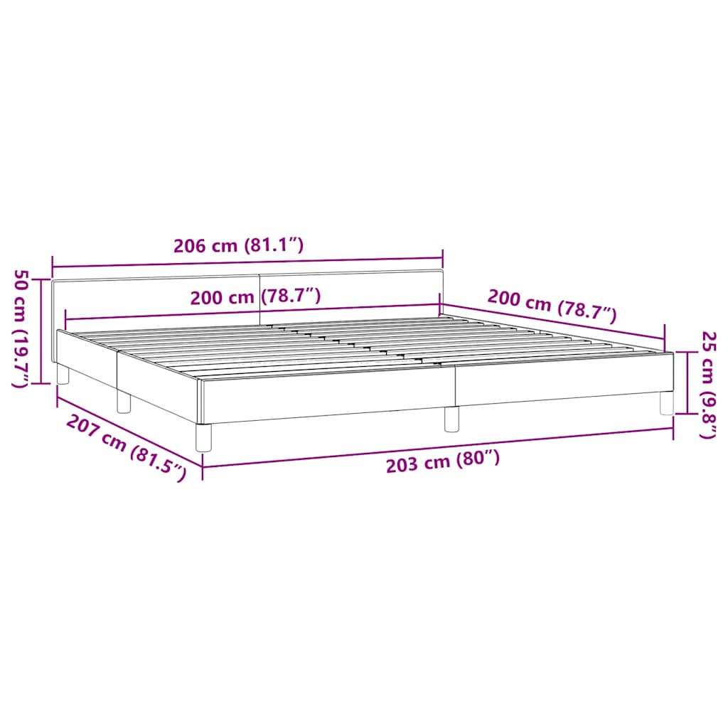 Okvir kreveta s uzglavljem bez madraca sivi 200x200 cm
