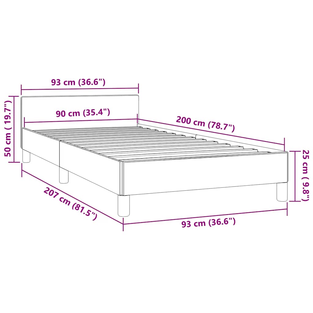 Okvir kreveta s uzglavljem bez madraca crni 90x200cm baršunasti