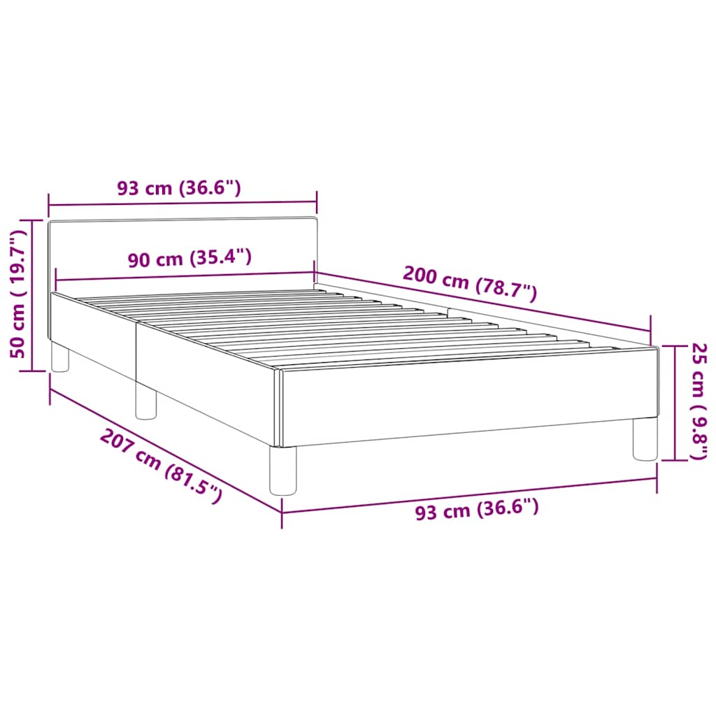 Okvir za krevet s uzglavljem bez madraca 90x200 cm baršunasti