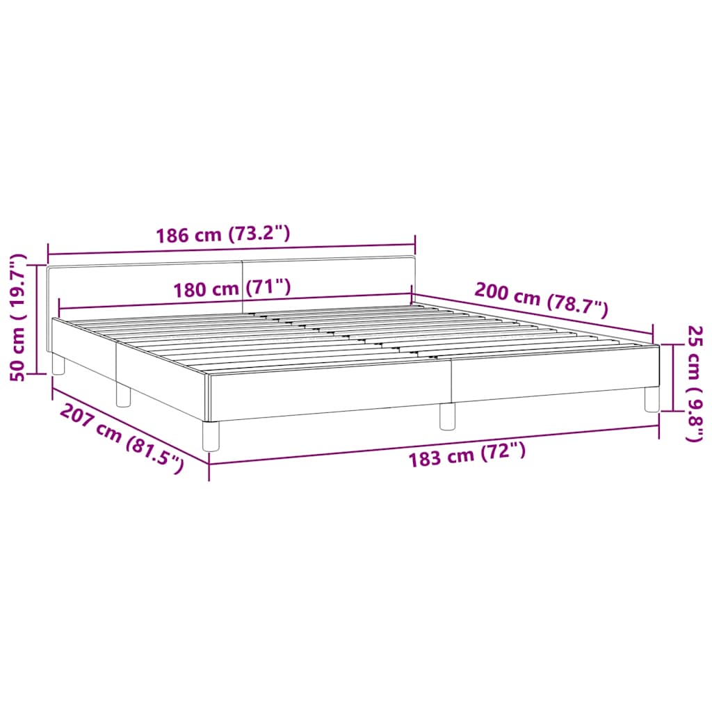 Okvir za krevet s uzglavljem bez madraca 180x200 cm baršunasti