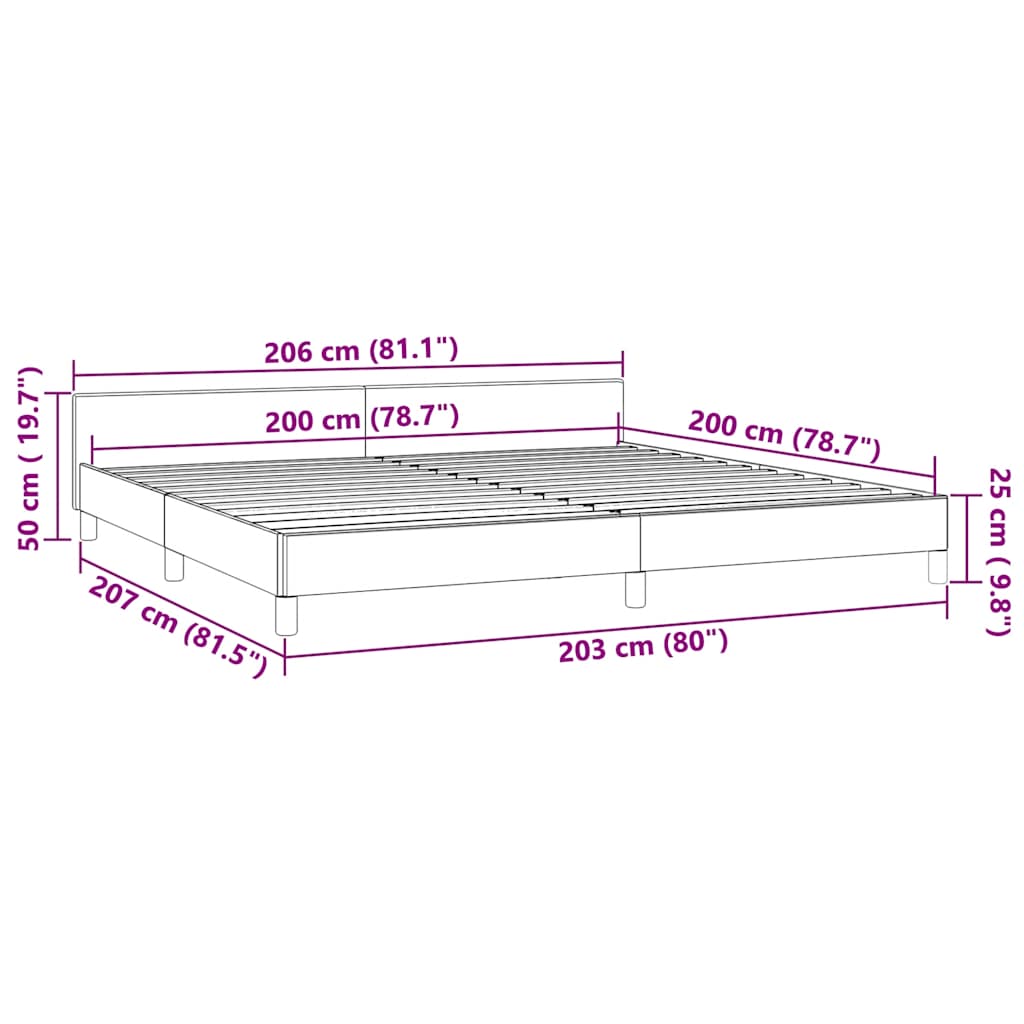 Okvir za krevet s uzglavljem bez madraca 200x200 cm baršunasti