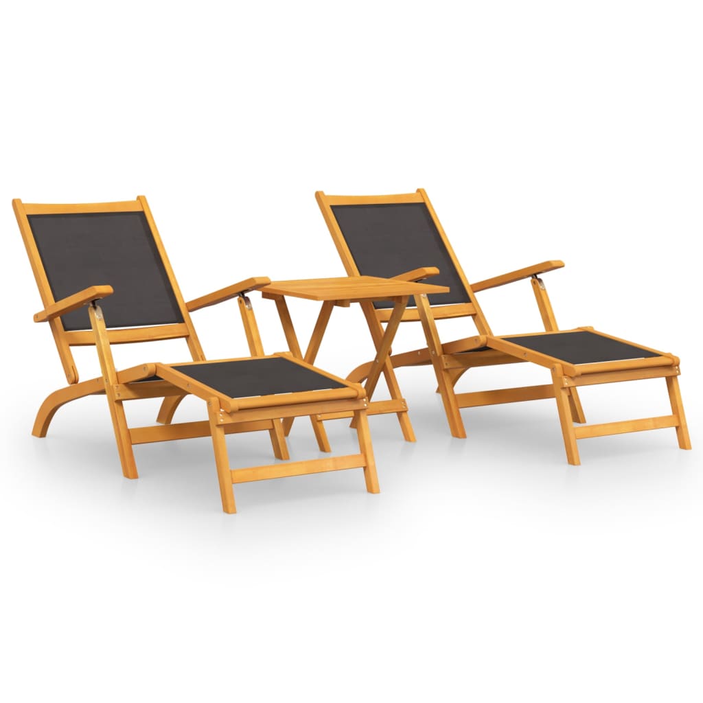 Vanjske ležaljke sa stolićem masivno drvo bagrema i tekstilen