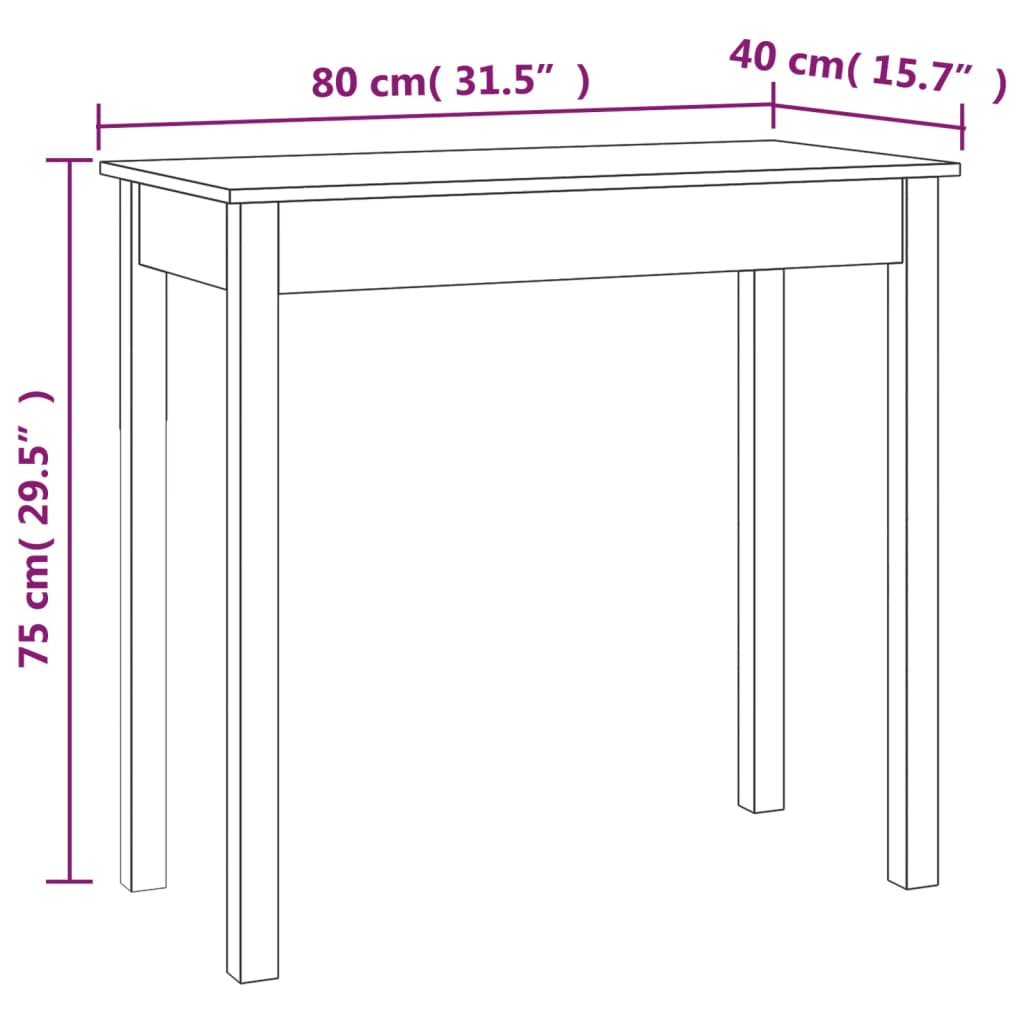 Konzolni stol bijeli 80 x 40 x 75 cm od masivne borovine