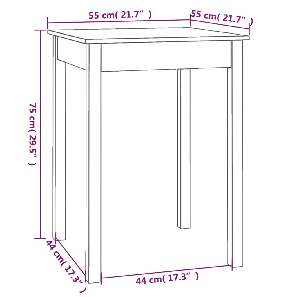 Blagovaonski stol 55 x 55 x 75 cm od masivne borovine