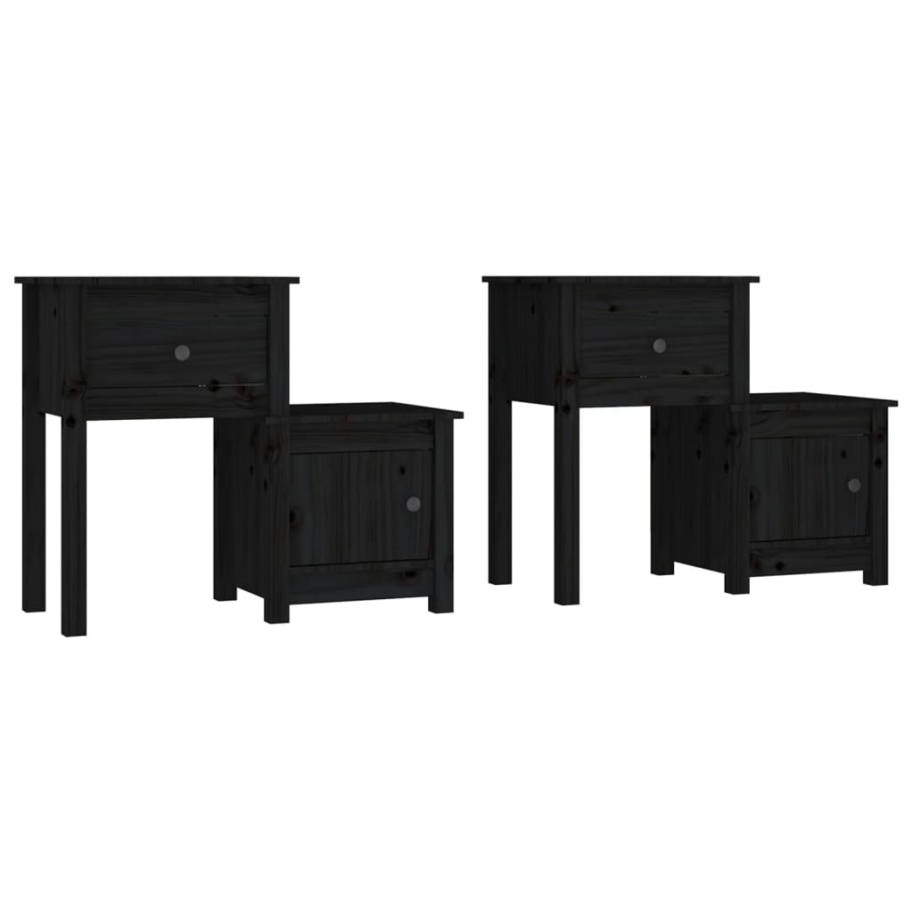 Noćni ormarići 2 kom crni 79,5x38x65,5 cm od masivne borovine