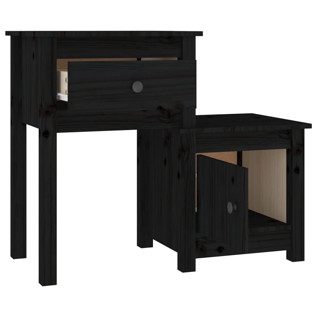 Noćni ormarići 2 kom crni 79,5x38x65,5 cm od masivne borovine
