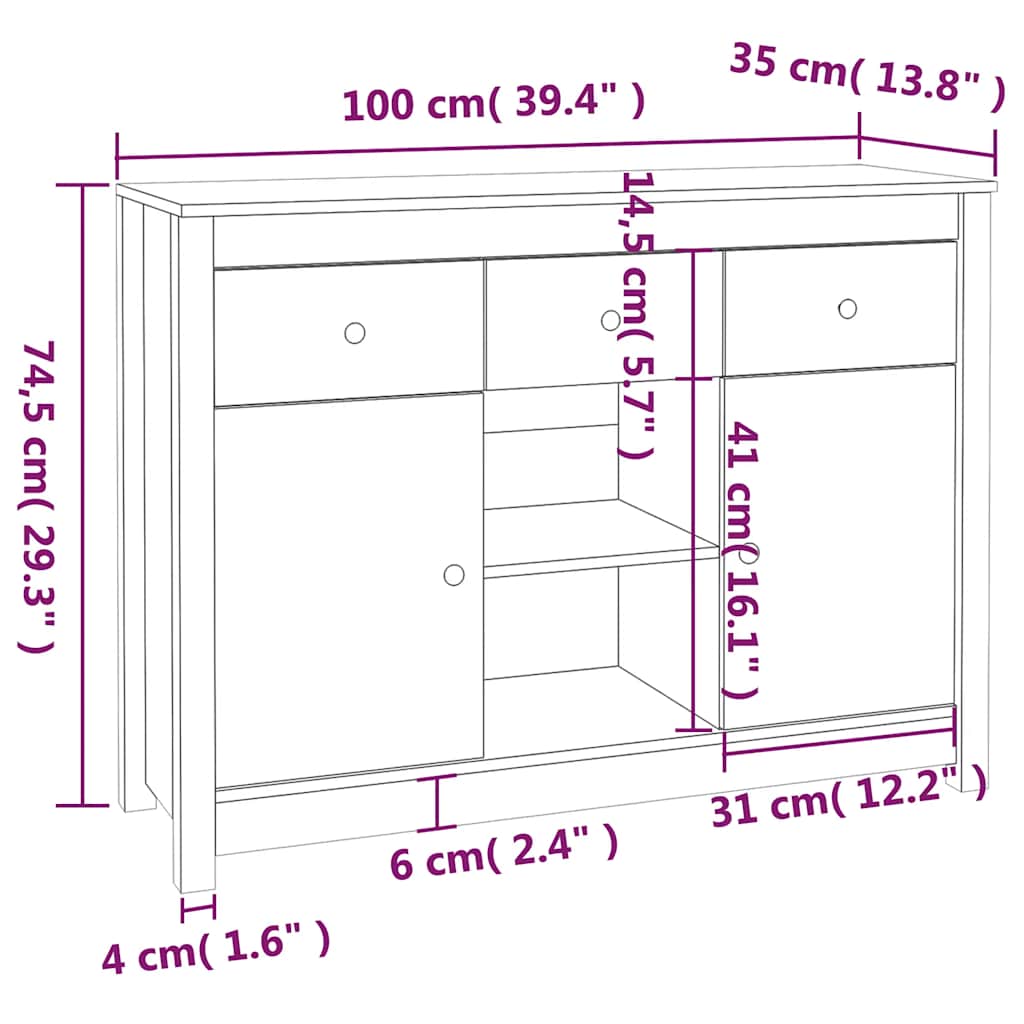 Komoda crna 100 x 35 x 74,5 cm od masivne borovine