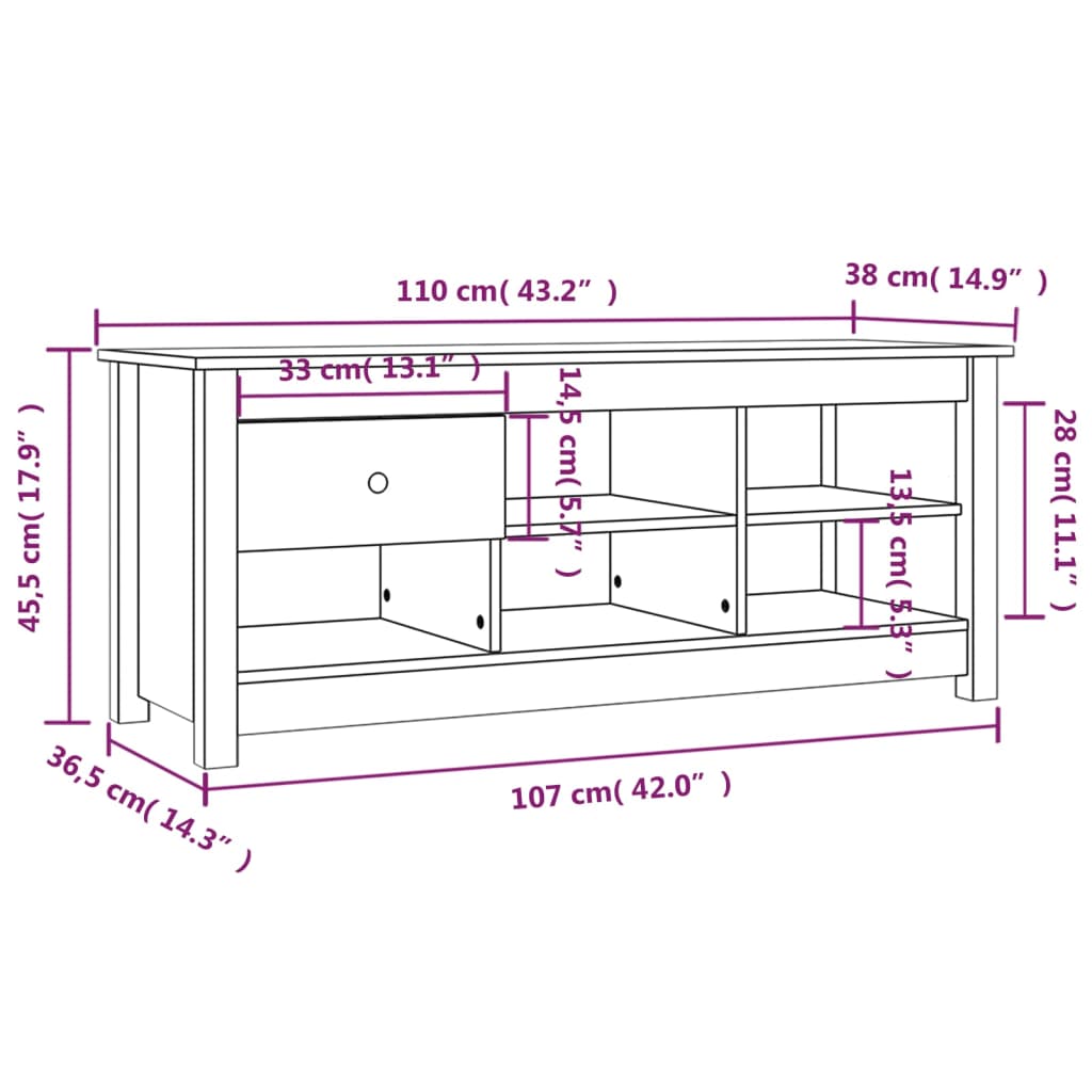 Ormarić za cipele boja meda 110x38x45,5 cm od masivne borovine
