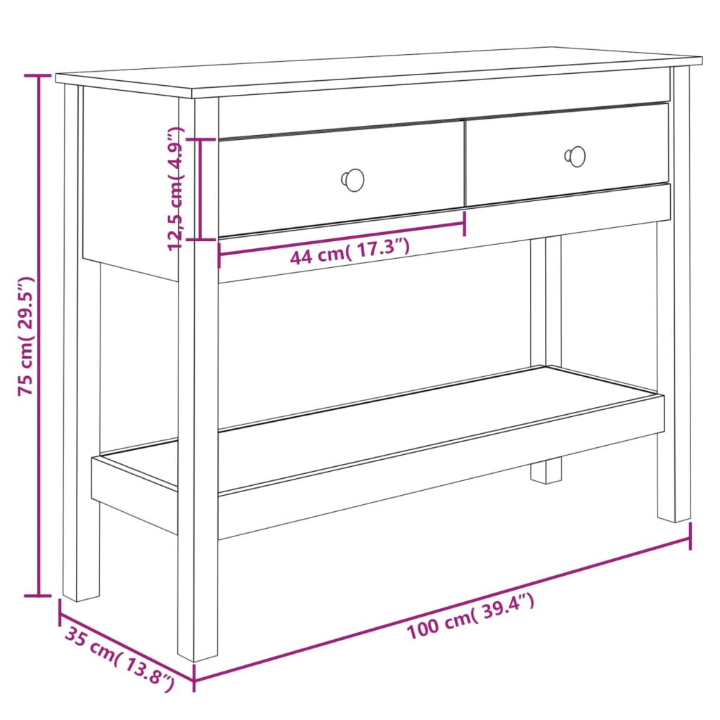 Konzolni stol bijeli 100x35x75 cm od masivne borovine