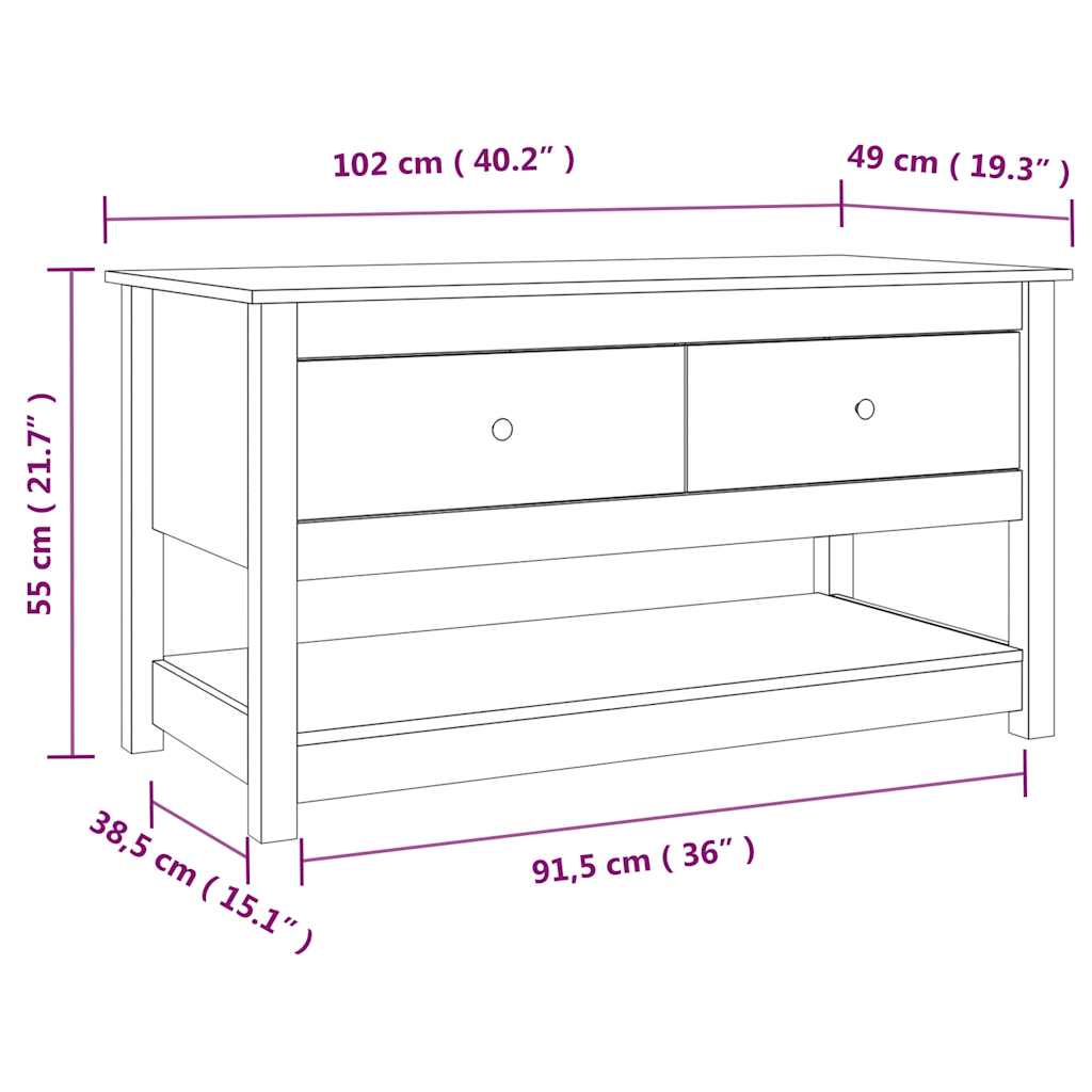 Stolić za kavu crni 102x49x55 cm od masivne borovine