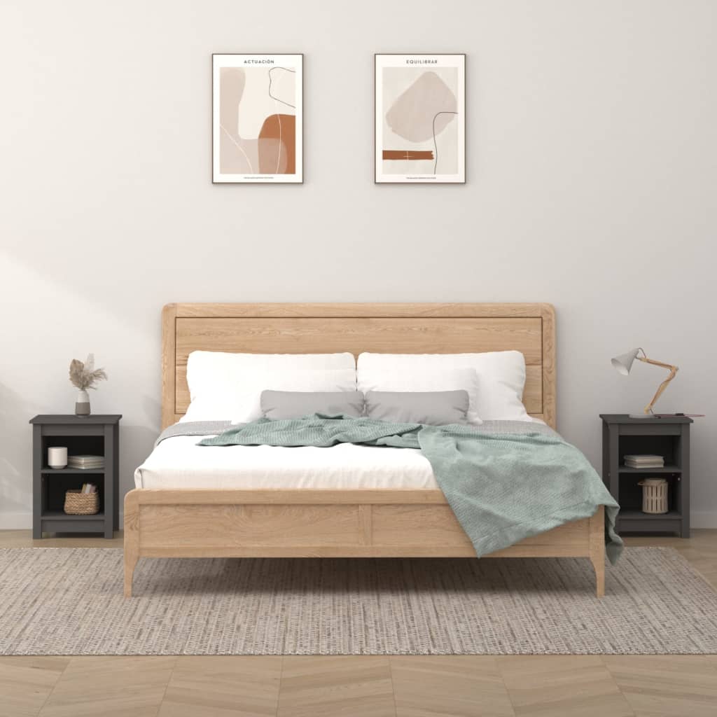 Noćni ormarići 2 kom sivi 40x35x55 cm od masivne borovine