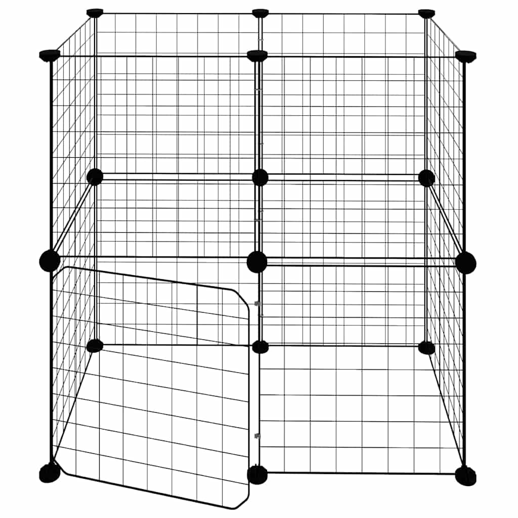 Kavez za ljubimce s 12 panela i vratima crni 35 x 35 cm čelični