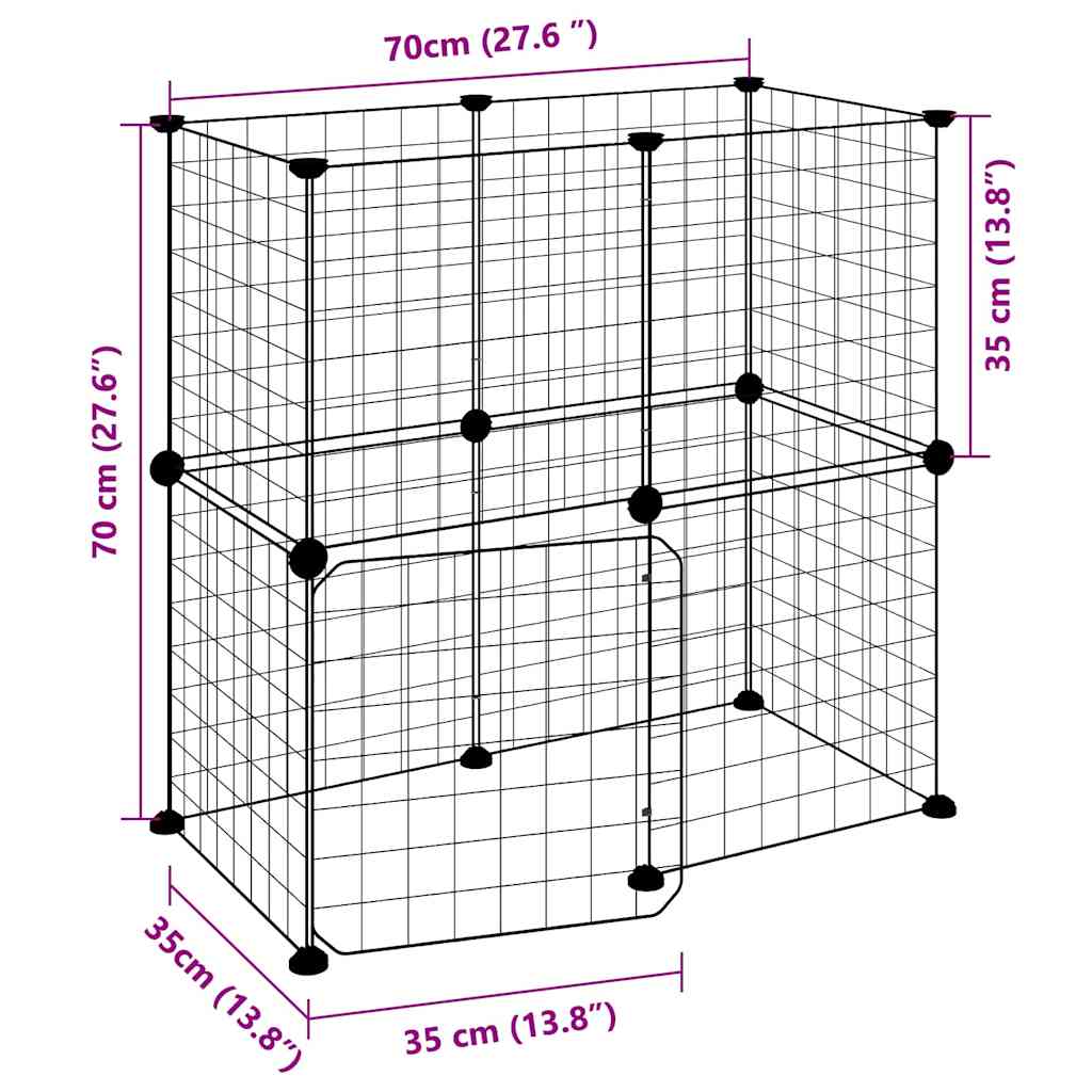 Kavez za ljubimce s 12 panela i vratima crni 35 x 35 cm čelični