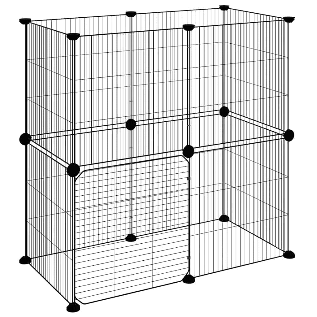 Kavez za ljubimce s 12 panela i vratima crni 35 x 35 cm čelični