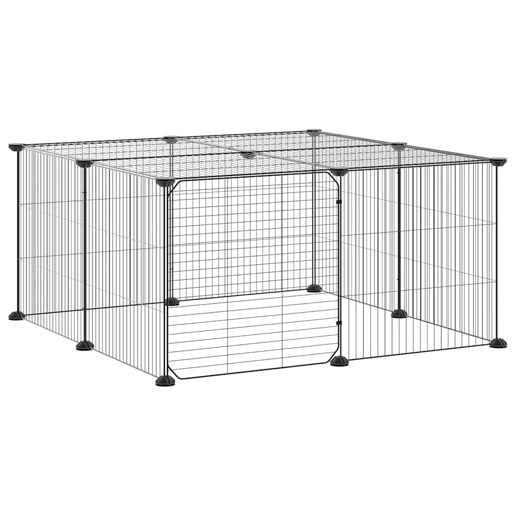 Kavez za ljubimce s 12 panela i vratima crni 35 x 35 cm čelični