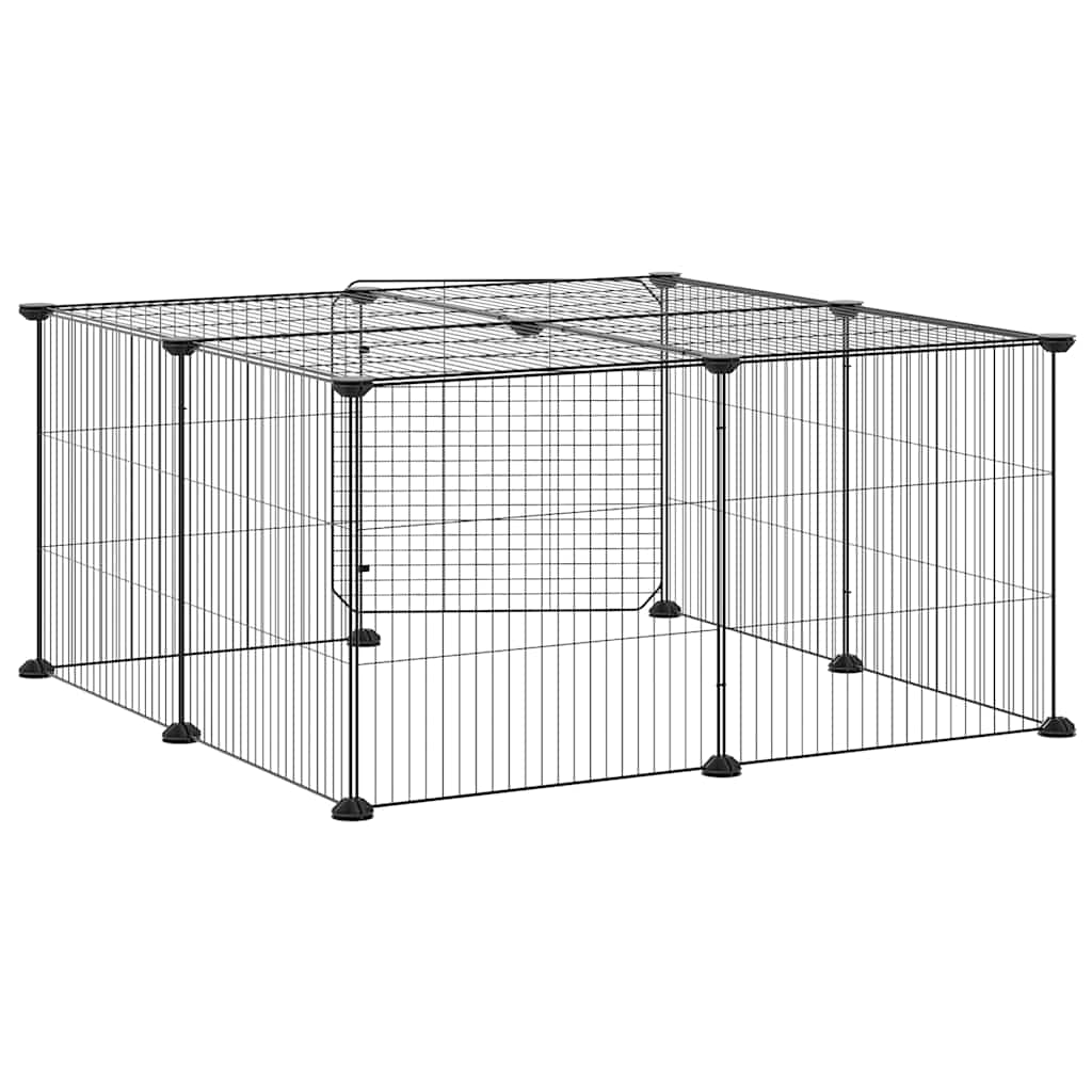 Kavez za ljubimce s 12 panela i vratima crni 35 x 35 cm čelični