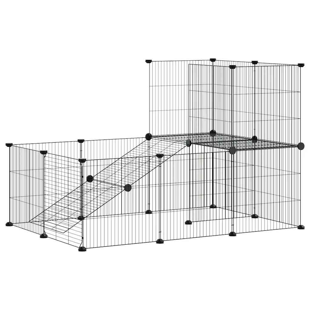 Kavez za ljubimce s 20 panela i vratima crni 35 x 35 cm čelični