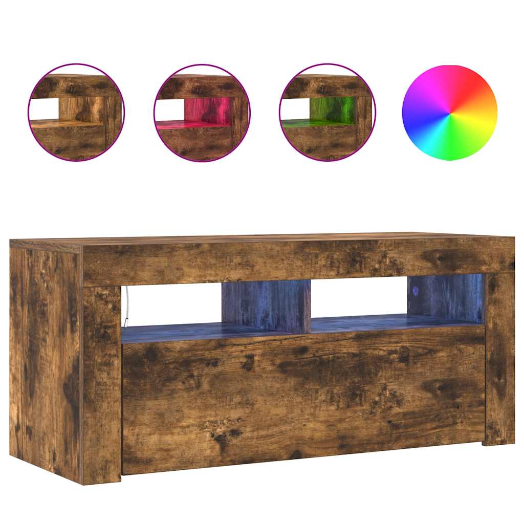 TV ormarić s LED svjetlima boja dimljenog hrasta 90x35x40 cm
