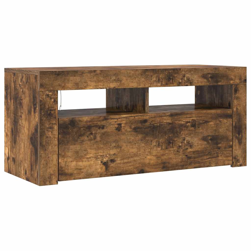 TV ormarić s LED svjetlima boja dimljenog hrasta 90x35x40 cm