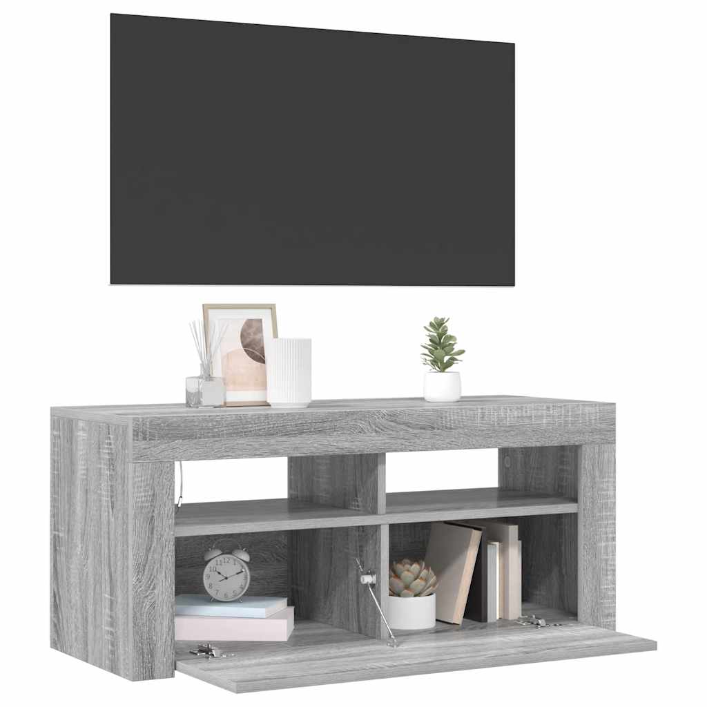 TV ormarić s LED svjetlima boja sivog hrasta sonome 90x35x40 cm