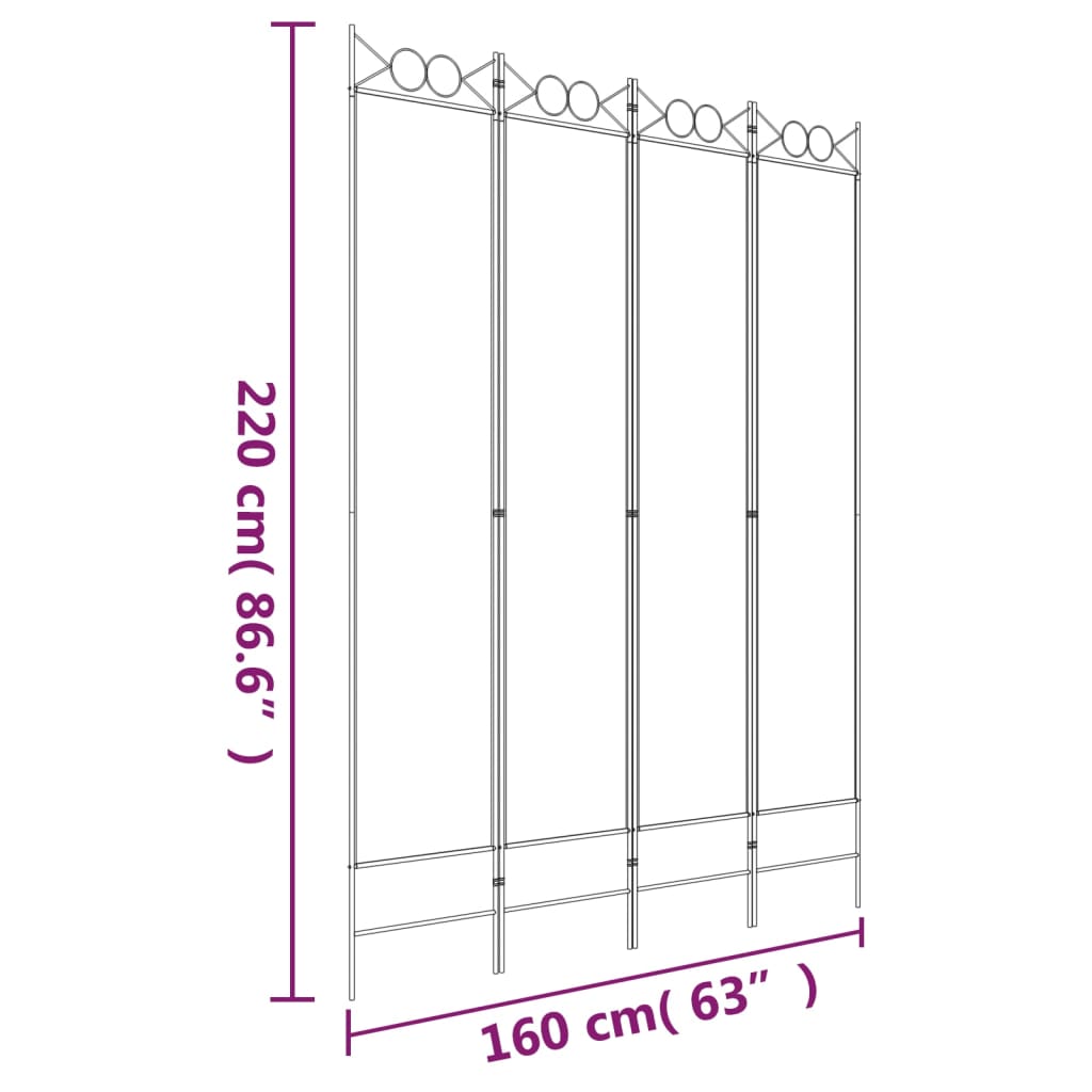 Sobna pregrada s 4 panela bijela 160x220 cm od tkanine
