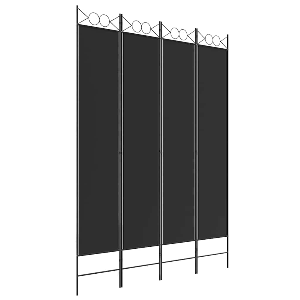 Sobna pregrada s 4 panela crna 160x220 cm od tkanine