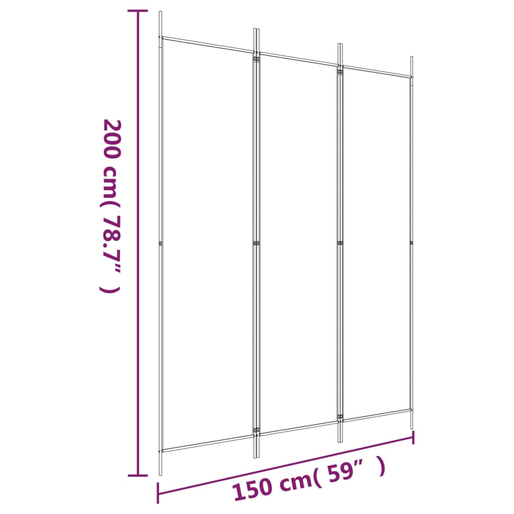 Sobna pregrada s 3 panela bijela 150 x 200 cm od tkanine