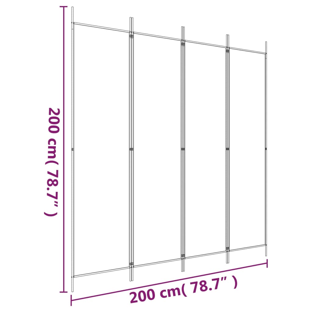 Sobna pregrada s 4 panela bijela 200 x 200 cm od tkanine