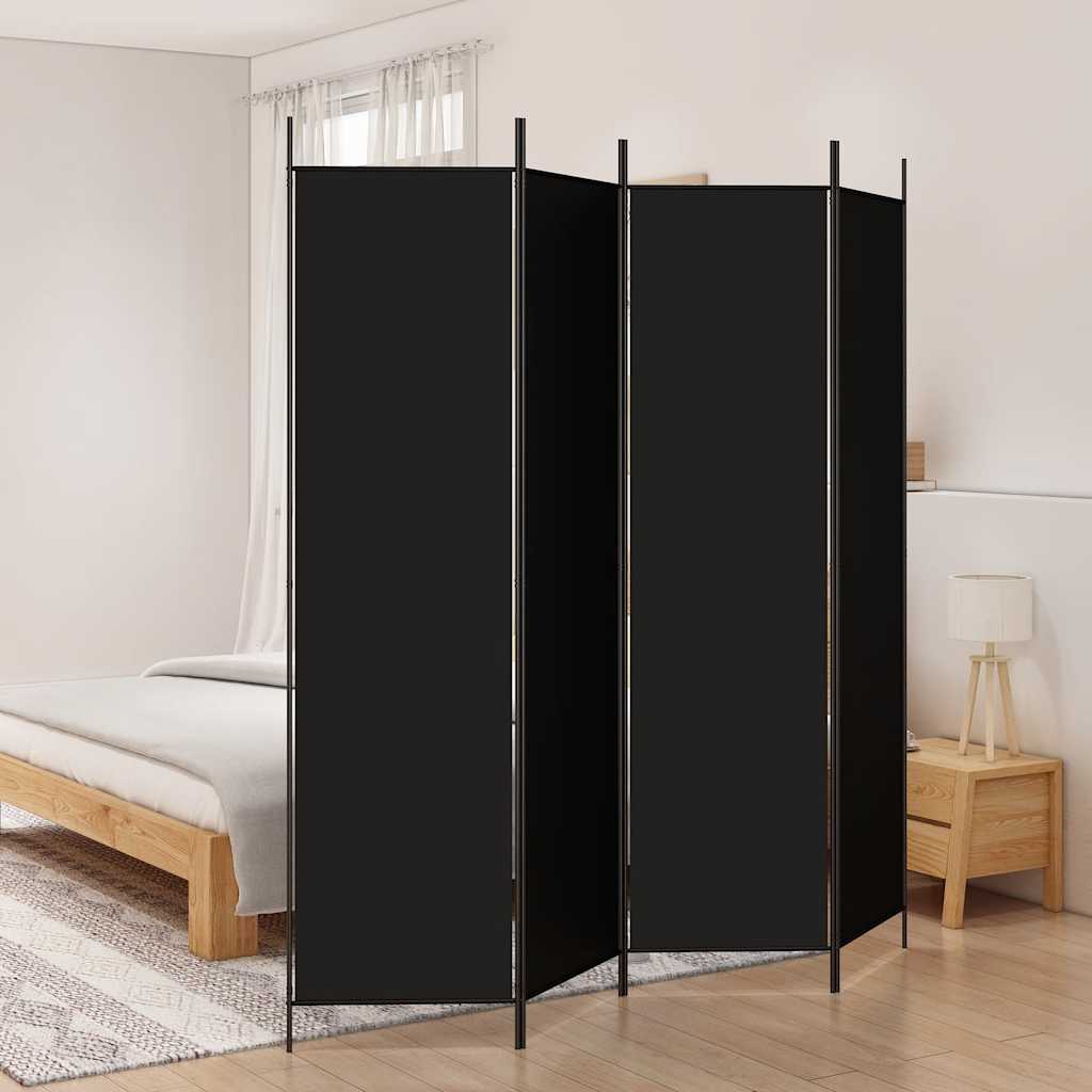 Sobna pregrada s 4 panela crna 200 x 200 cm od tkanine