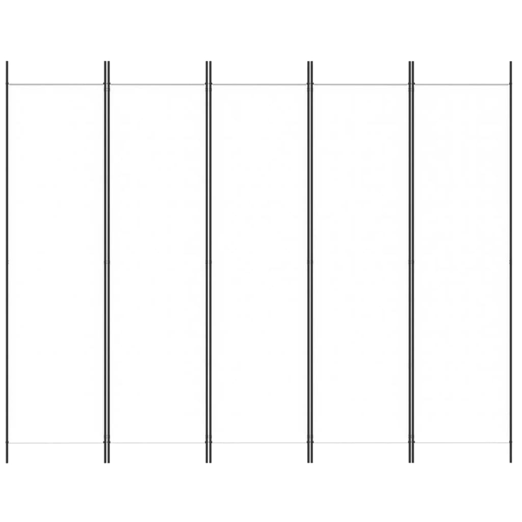 Sobna pregrada s 5 panela bijela 250 x 200 cm od tkanine