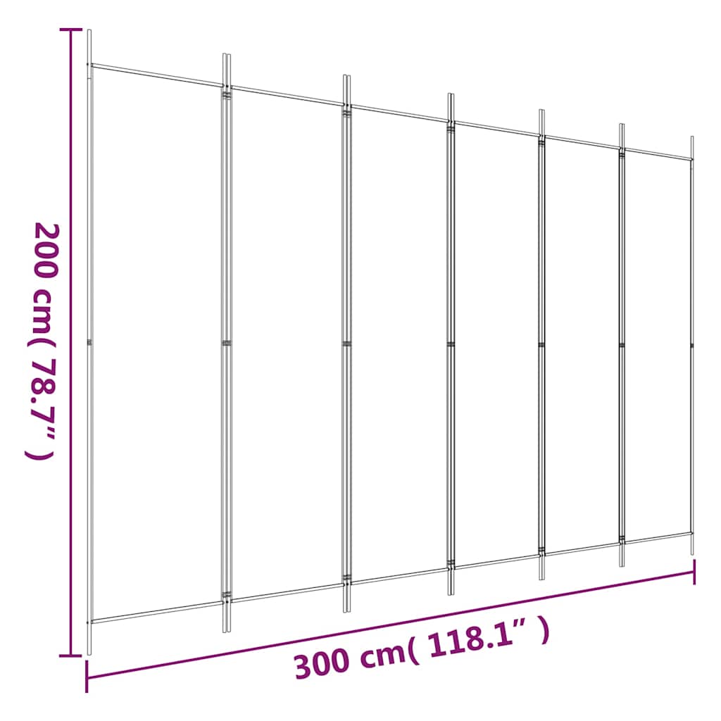 Sobna pregrada s 6 panela bijela 300x200 cm od tkanine