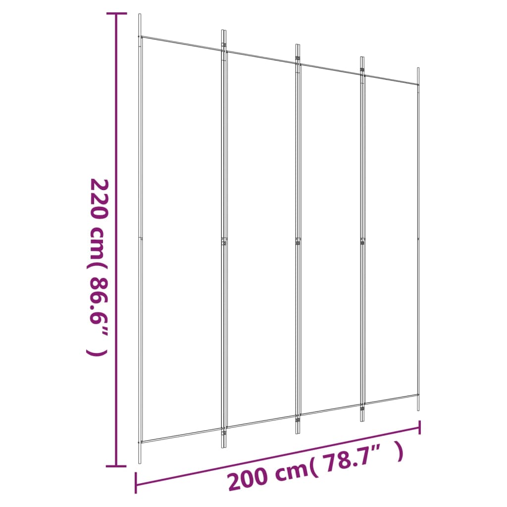 Sobna pregrada s 4 panela smeđa 200 x 220 cm od tkanine
