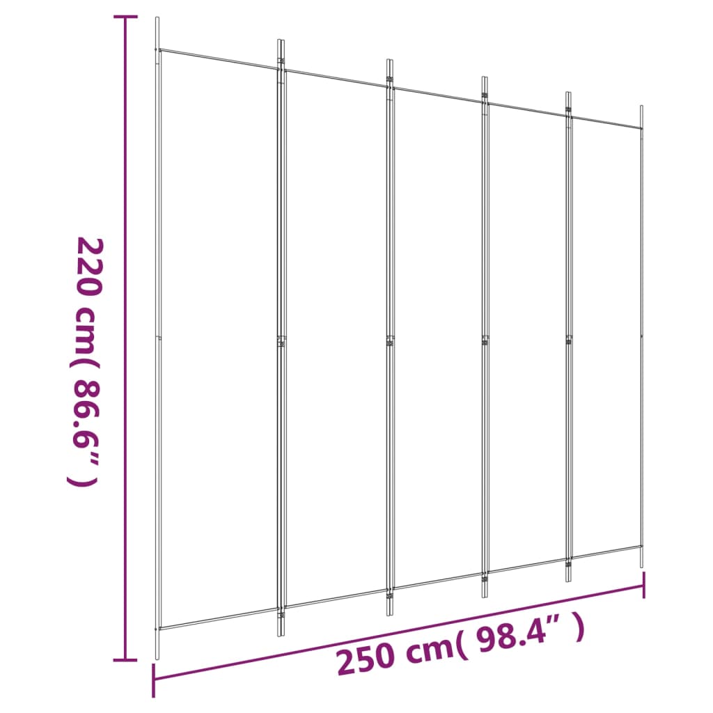 Sobna pregrada s 5 panela antracit 250 x 220 cm od tkanine