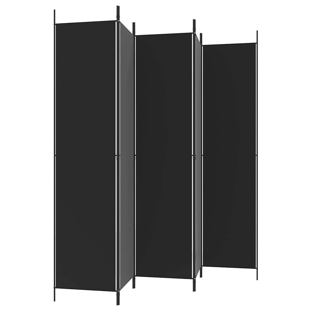 Sobna pregrada s 5 panela crna 250 x 220 cm od tkanine