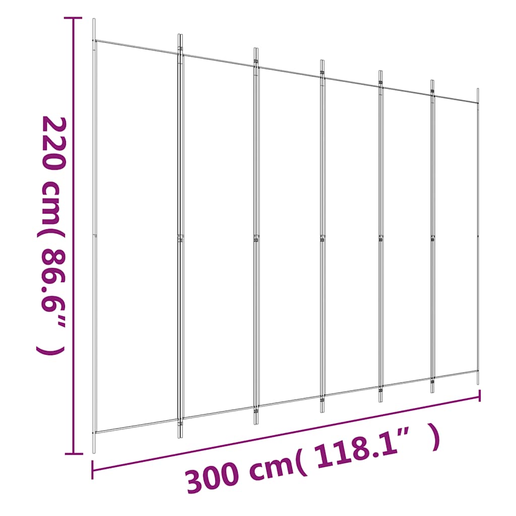 Sobna pregrada s 6 panela crna 300 x 220 cm od tkanine