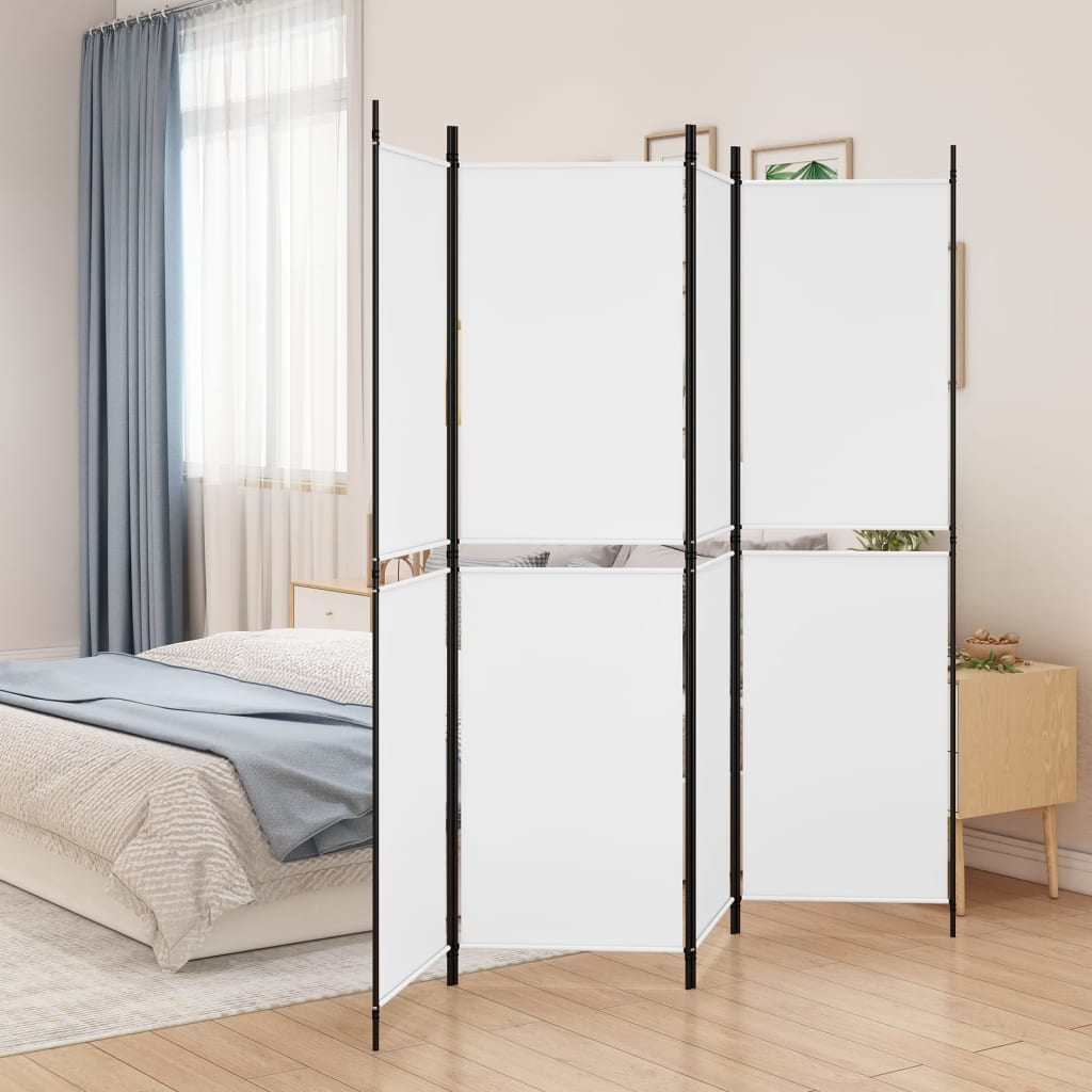 Sobna pregrada s 4 panela bijela 200 x 180 cm od tkanine
